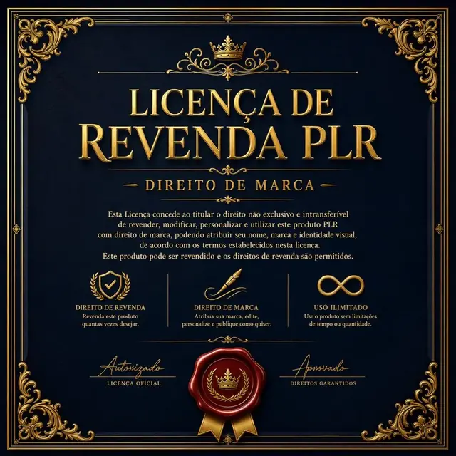 Certificado de direito de revenda PLR em destaque com design elegante dourado.